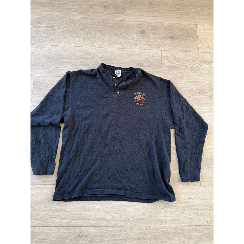 Vintage Jackson Hole Wyoming Bite Me Long Sleeve Henley Black XL
